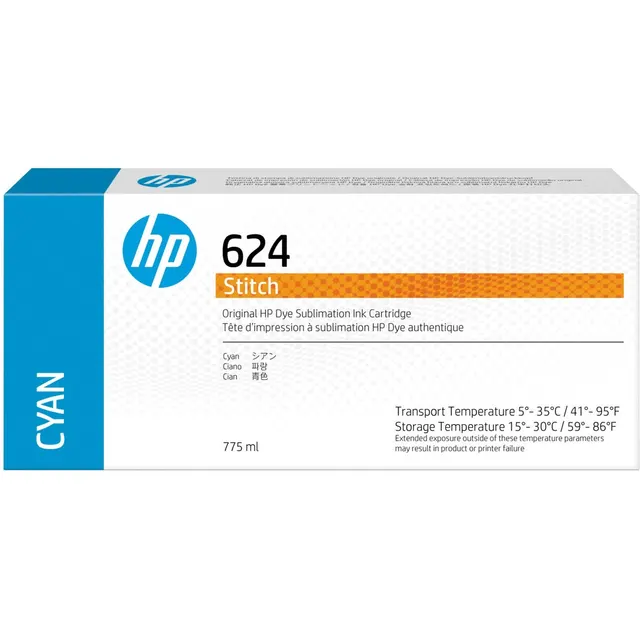HP 624 775-ml Cyan Stitch Dye Sublimation Ink Kartric (2LL54A)