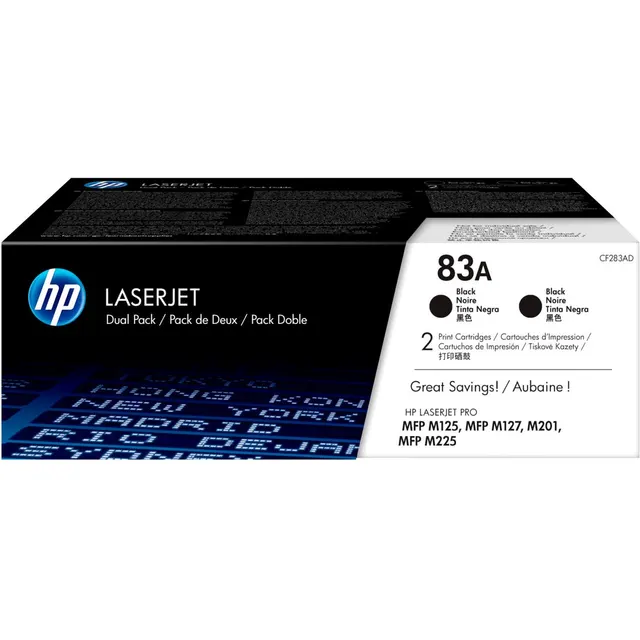 HP 83A 2-pack Black Original LaserJet Toner Kartric (CF283AF)