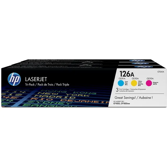 HP 126A 3-pack Cyan/Magenta/Yellow Original LaserJet Toner Kartric (CF341A)