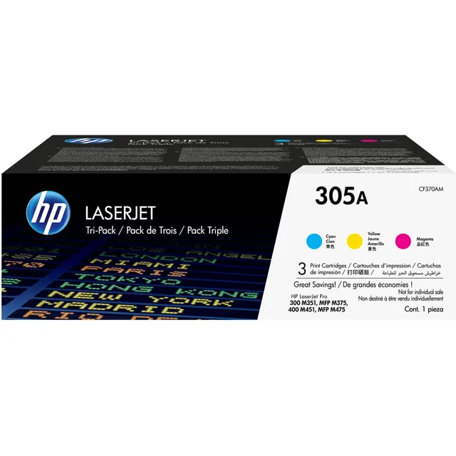 HP 305A 3-pack Cyan/Magenta/Yellow Original LaserJet Toner Kartric (CF370AM)