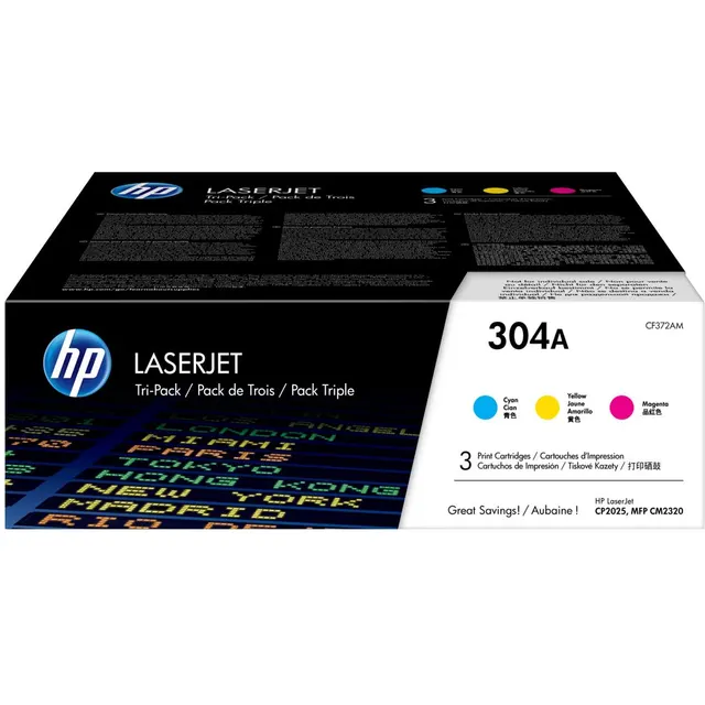 HP 304A 3-pack Cyan/Magenta/Yellow Original LaserJet Toner Kartric (CF372AM)